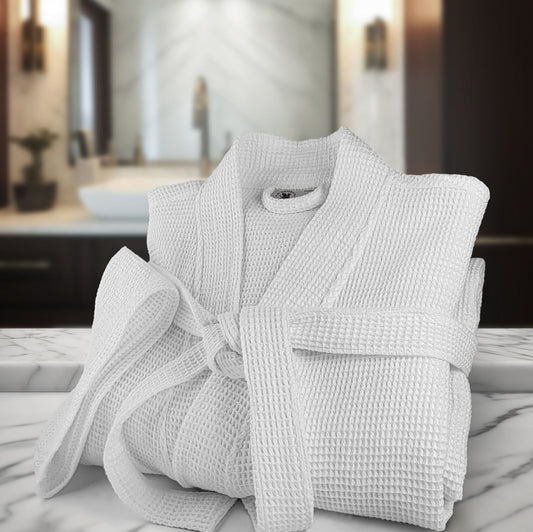 HONEYCOMB WAFFLE BATHROBES 48" x 60" Kimono,100% Combed Cotton CTN pack of 12 EA