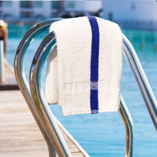 Blue Center Stripe Pool Towels - 22x44 100% Cotton Oxford (10 DZ Bale)